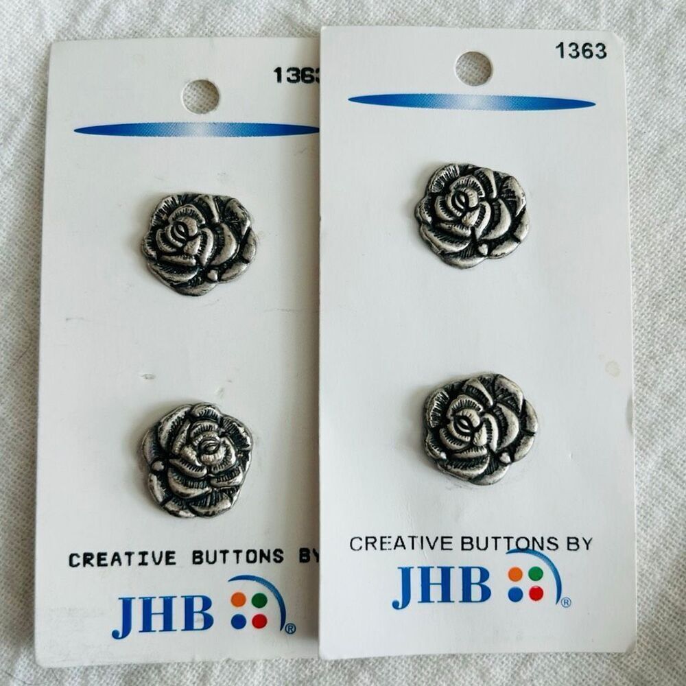 (4) JHB Vintage Metal Rose Flower Buttons Made in Italy